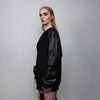 Faux leather sleeves sweatshirt Gothic jumper extreme zipper pullover punk top PU grunge going out rocker sweater in black