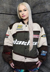 Motorcycle jacket multi patch padded Racing bomber in brown