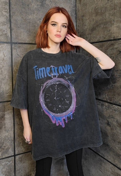 Time travel t-shirt premium vintage wash grunge tee in grey