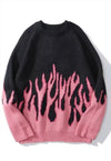 Oversized flame knitted sweater fire Korean jumper in pink