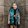 Tie-dye bomber handmade detachable graffiti puffer devil horn jacket abstract gradient print coat reversible jacket in green orange