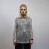 Transparent sequin top silver embellished mesh sweatshirt sheer blouse metallic catwalk jumper party see-through top festival glitter tee