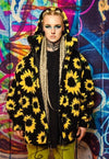 Sunflower fleece hooded jacket handmade floral fluffy coat