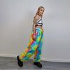 Rainbow faux fur joggers raver pants fluffy psychedelic trousers ski fleece unicorn overalls festival bottoms burning man pants in orange