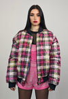 Check varsity jacket red flame print reversible 4in1 bomber