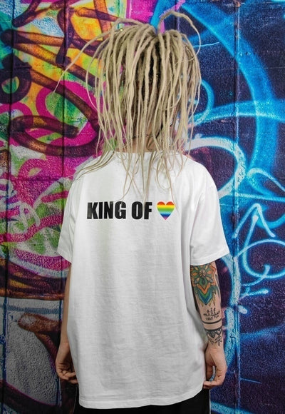 Gay King T-shirt LGBT rainbow heart tee Pride top in white