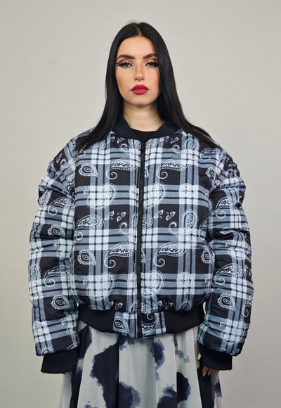 Paisley varsity jacket black tartan reversible bomber 4 in 1