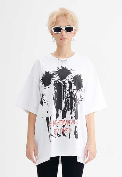 Punk cartoon t-shirt spiky hair tee retro grunge top white