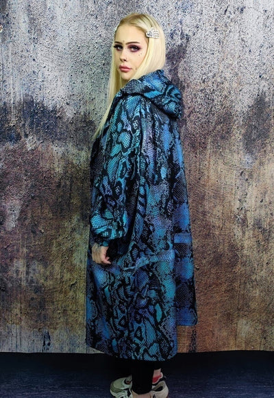 Snake print jacket handmade Python windbreaker electric blue