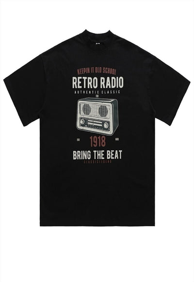 Retro radio t-shirt old raver print tee old school top black