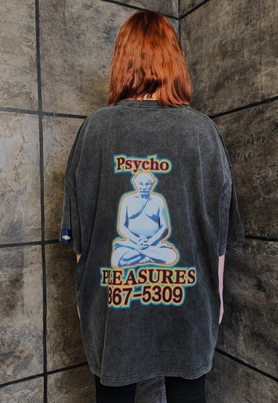 Psycho tshirt premium vintage wash grunge tee in acid grey