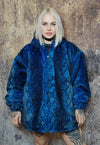 Faux fur snake jacket detachable Python fleece bomber blue