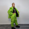 Hooded shaggy faux fur jacket neon bomber bright raver coat fluffy winter fleece luminous festival overcoat burning man fuzzy trench green