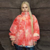 Tie-dye fleece jacket handmade reversible check bomber red