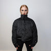 Cropped bomber jacket raised neck puffer quilted high fashion Gothic coat unusual grunge padded textured varsity jacket in black