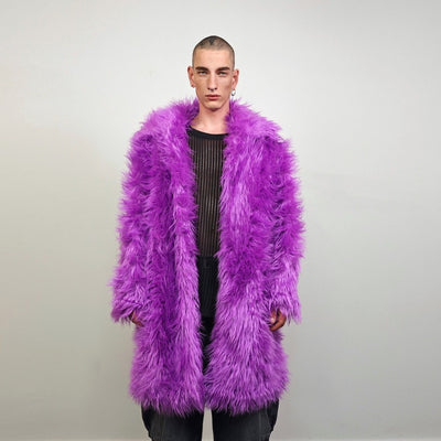 Purple haze faux fur sleeveless jacket long fuzzy lilac gilet Eras vest top festival fluffy violet coat lavender bomber neon shaggy rave mac