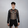 Transparent sequin top embellished mesh sweatshirt sheer blouse grunge catwalk jumper party see-through top festival glitter tee black