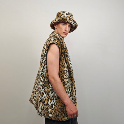 Leopard fleece bucket brown animal print hat tie dye cheetah fisherman hat festival cap wild cat headwear rave boonie 90s glam rocker bolero