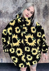 Sunflower fleece bomber handmade daisy floral outdoor jacket