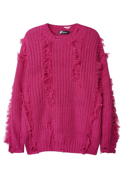 Ripped sweater knitted distressed jumper shredded top pink