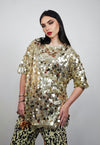 Gold sequin top luxury embellished tee embroidered t-shirt