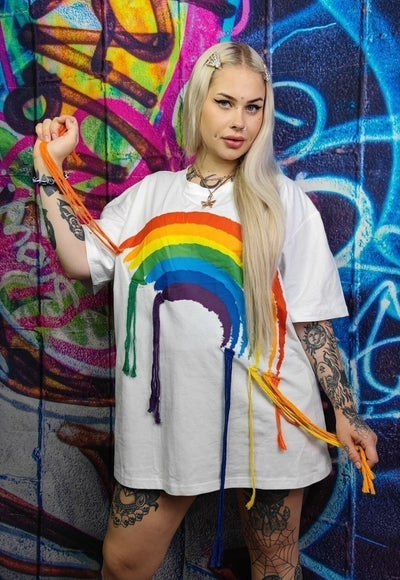 Rainbow t-shirt pride top reworked thread gay tee in white