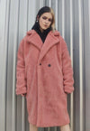 Fleece trench jacket in pastel pink fluffy mac coat in pink