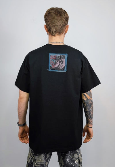 Bondage t-shirt S&M graffiti tee grunge paint top in black