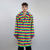 Rainbow coat hooded Gay pride trench striped rave bomber detachable fleece fluorescent festival bomber removable sleeves burning man jacket