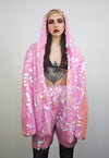 Pink sequin jacket hooded mermaid bomber holographic