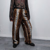 Faux fur leopard joggers animal print pants handmade cheetah fleece raver trousers premium party overalls in brown and white