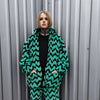 Festival stripe fleece jacket handmade detachable fluffy rave bomber zigzag print faux fur premium geometric top party zebra coat in green