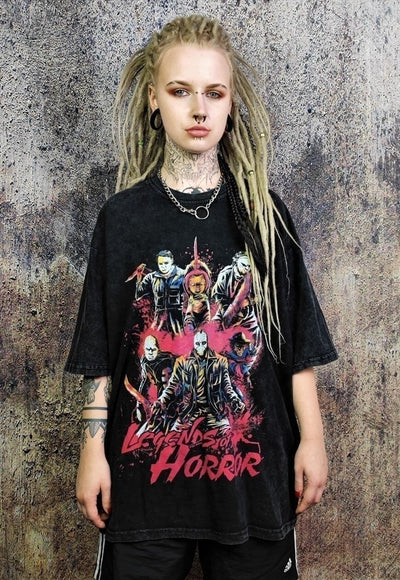 Horror t-shirt Y2K grunge tee retro film top acid black wash