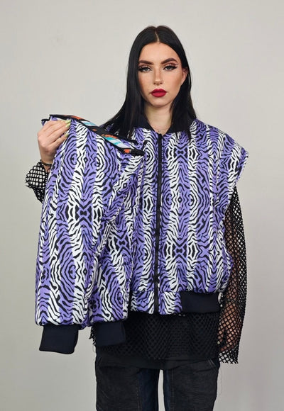 Zebra stripe varsity jacket geometric reversible 4in1 bomber