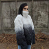 Gradient faux fur jacket tie-dye fluffy bomber festival varsity jacket raised neck fleece coat high fashion Autumn Winter coat white black