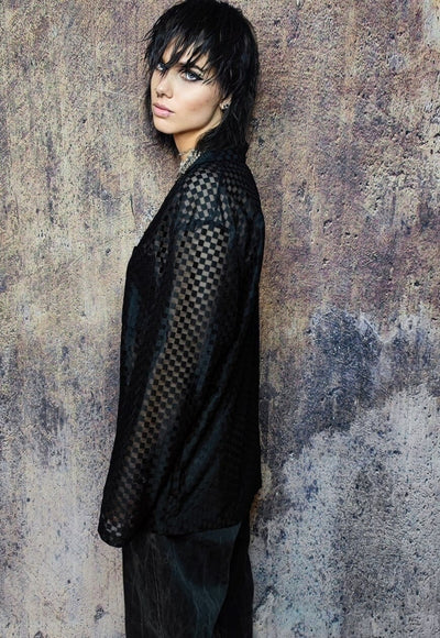 Transparent blazer see through mesh jacket check coat black