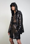 Black sequin jacket hooded shiny mermaid bomber holographic