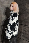 Cow fleece jacket in white animal print fluffy spot bomber