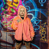 Luxury faux fur jacket handmade detachable fluffy bomber fluorescent luminous puffer premium grunge coat in bright neon pink orange