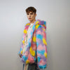 Hooded marshmallow faux fur jacket unicorn coat raver bomber fluffy tie-dye fleece rainbow festival bomber burning man going out trench pink