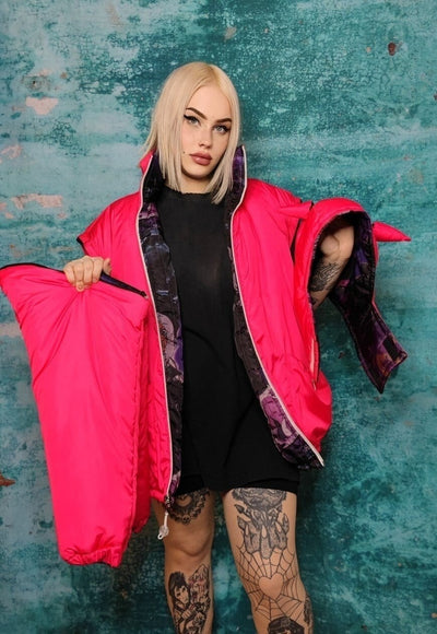 Devil horn bomber jacket handmade reversible puffer in pink