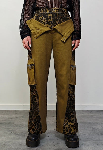 Reworked leopard jeans contrast animal print cargo trousers