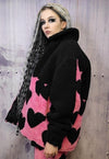 Heart fleece handmade love emoji bomber jacket in pink black