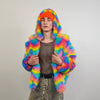 Faux fur skirt rainbow midi fluffy fleece dress unicorn bottoms fluffy carnival skirt elasticated waist skirt burning man luminous skirt