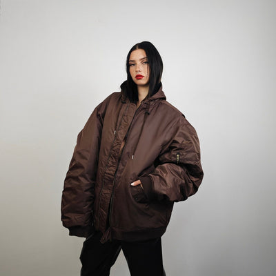 Hooded oversize bomber jacket black baggy punk utility MA1 90s college coat rapper windbreaker hip-hop rain jacket going out raver puffer