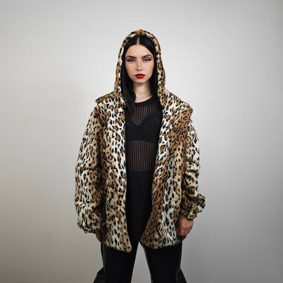 Leopard fleece coat brown animal print trench tie dye cheetah jacket festival overcoat wild cat peacoat rave bomber 90s glam rocker varsity