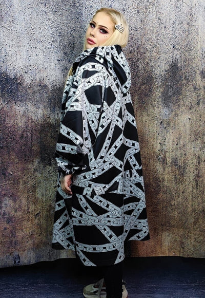 Chain print jacket handmade barbered wire windbreaker black