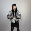 Check print bomber jacket Chequerboard varsity SKA aviator chess pattern coat in black and white