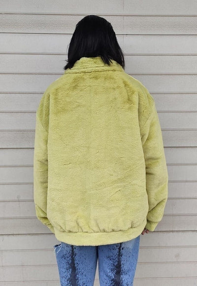 Soft fleece jacket fake fur animal print coat in light green