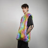 Rainbow faux fur jacket collarless tropical coat bright raver bomber fluffy carnival fleece luminous festival pullover burning man overcoat